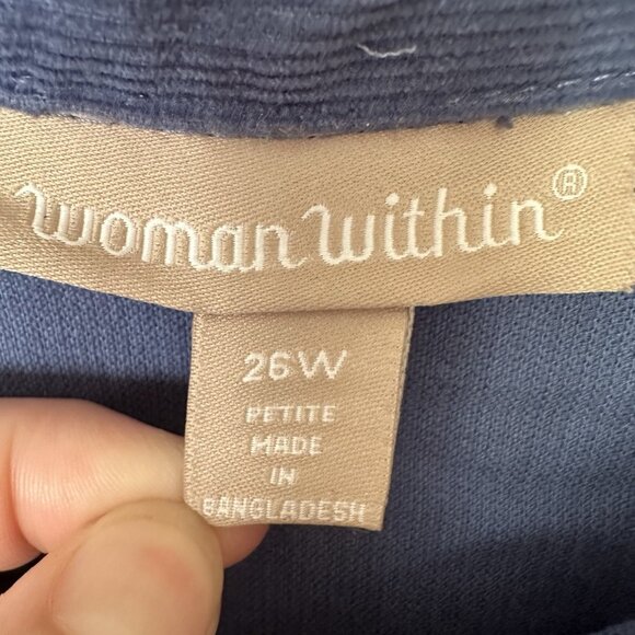 Woman Within Blue Corduroy Dress 26W Petite Long Sleeve Button Shirt Dress Fall - Picture 5 of 8